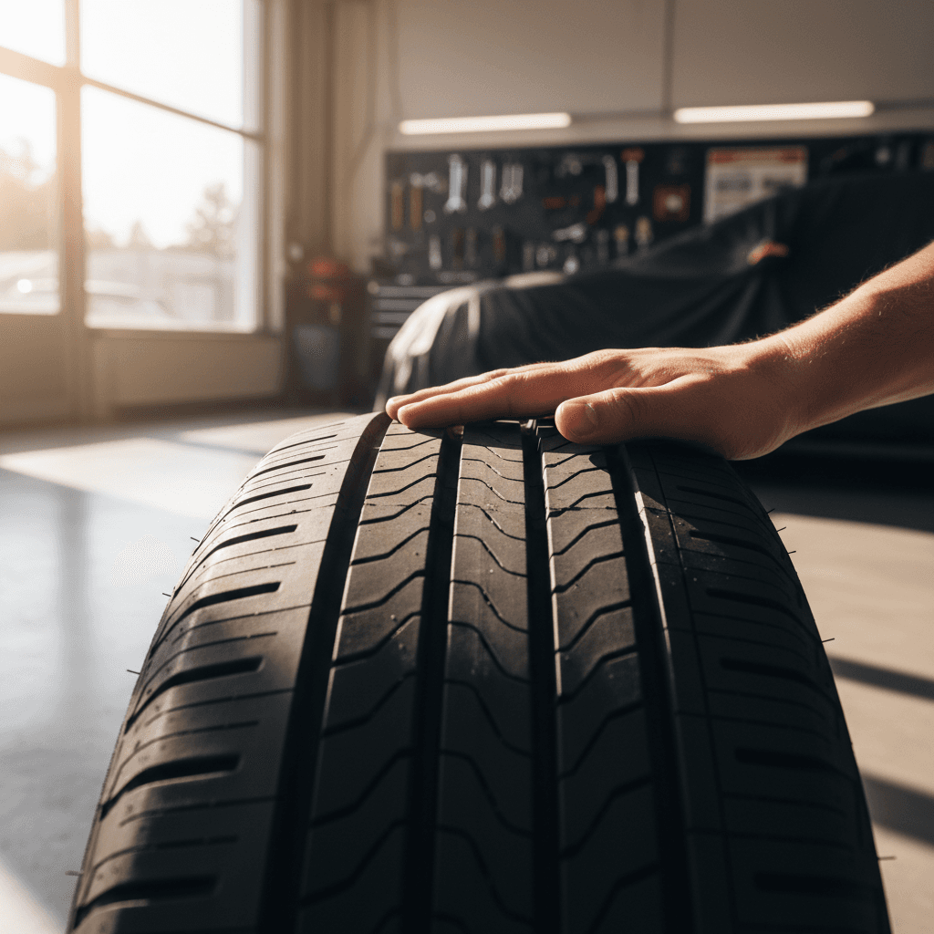 Close-up of all-season tire tread
