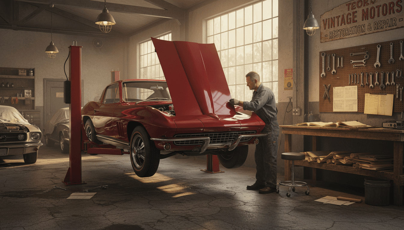 Engine installation on classic coupe restoration