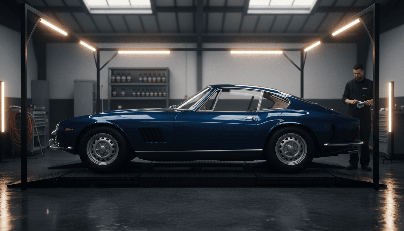 Fully restored vintage convertible in studio lighting
