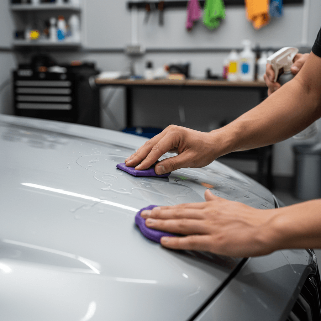 Student learning paint mixing from an instructor in a professional shop